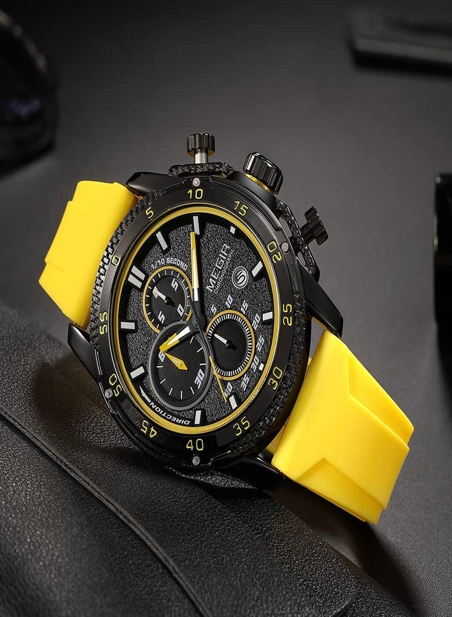 MEGIR Men's Sports Analogue Chronograph Luminous Quartz Watches with Stylish Silicone Strap for Gifts 2211, Yellow - Image 3