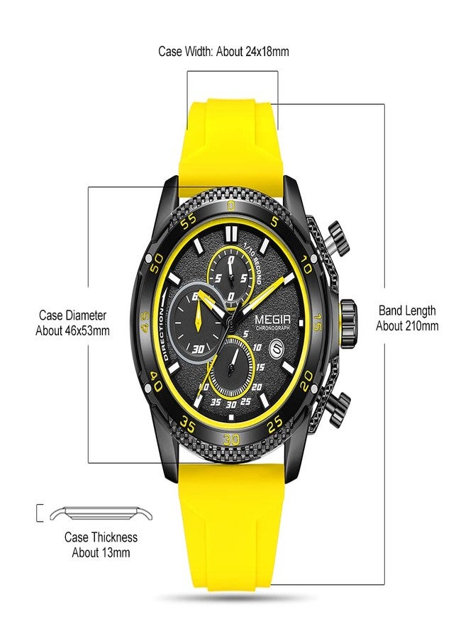 MEGIR Men's Sports Analogue Chronograph Luminous Quartz Watches with Stylish Silicone Strap for Gifts 2211, Yellow - Image 4