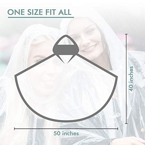 TORASO بونشو مطر TORASO مع غطاء رأس للبالغين، بونشو مطر شفاف قابل للتصرف للبالغين، معاطف مطر طارئة قابلة للتصرف (YP، 4 قطع) - Image 5