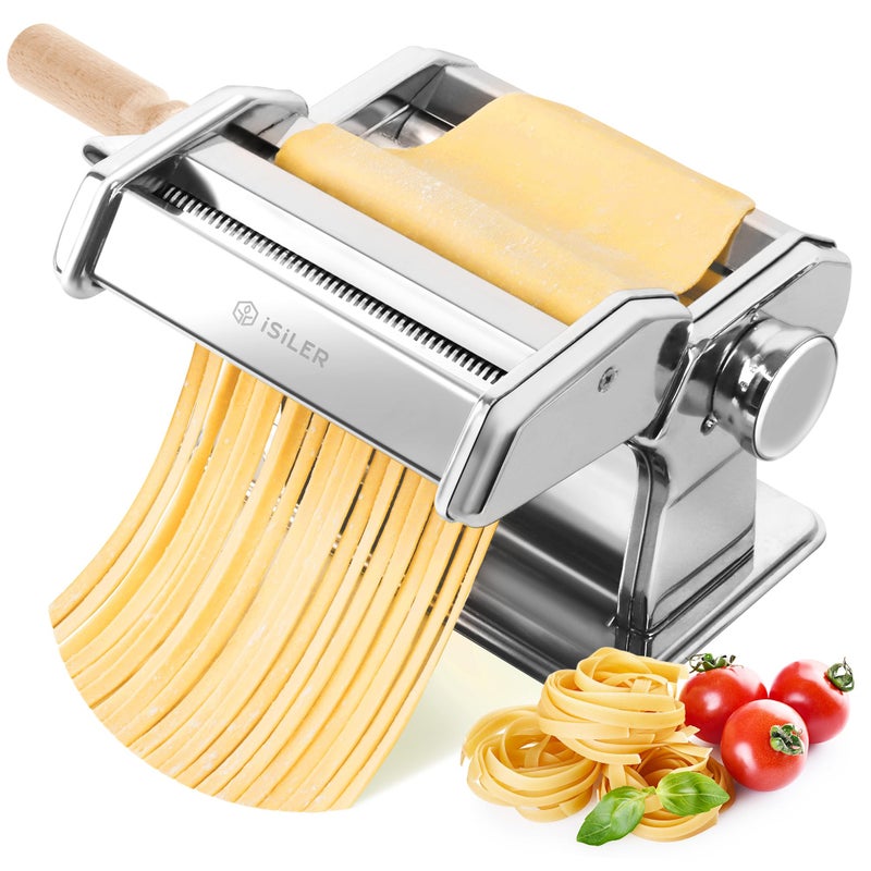 ISILER ISILER Pasta Maker 9 Adjustable Thickness Settings 2 in 1 Pasta Machine with Rollers and Cutter Noodle Maker for Dumpling Skin Spaghetti Fettuccini Lasagna 