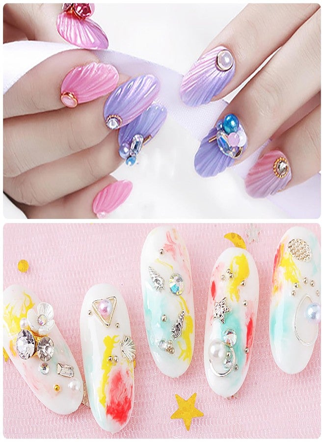 SILPECWEE 8 Boxes Mermaid Nail Pearls Iridescent Circular&Semi Circular Nail Art Pearl 3D Flat Back Pearl Nail Charms Pearls Beads Acrylic Nail Decorations for DIY Nails Accessories - Image 5