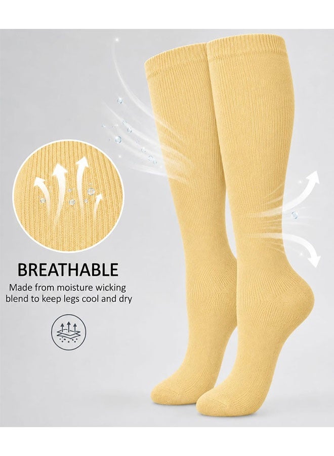 Knee High School Uniform Socks – Comfortable Stretch Uniform Socks for Boys and Girls, Breathable Long Socks for School, Sports and Daily Wear - Yellow - Image 1