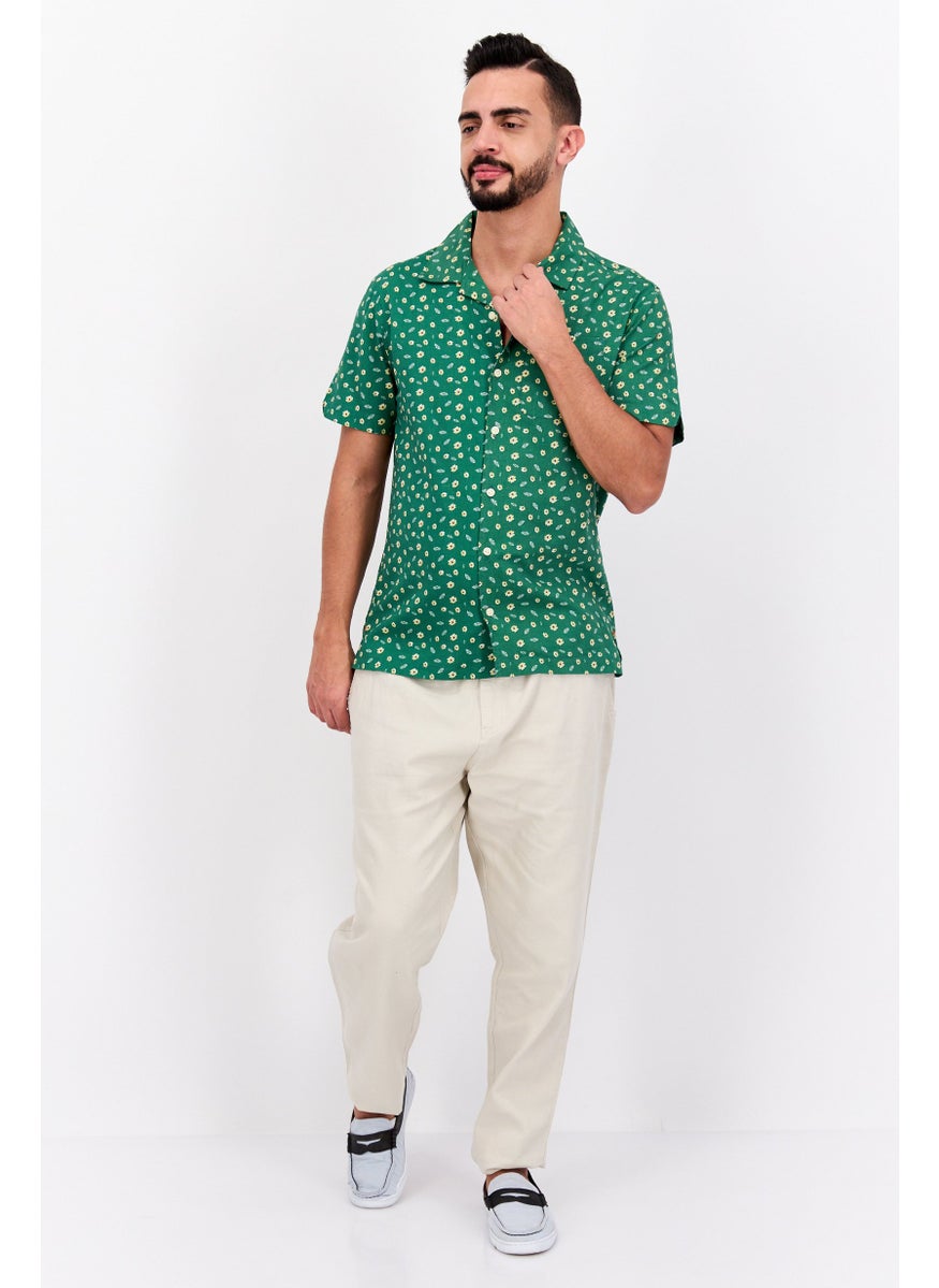 Jachs New York - Men Regular Fit Allover Print Short Sleeves Casual Shirt, Green Combo - Image 1