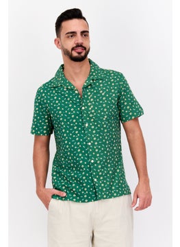 Men Regular Fit Allover Print Short Sleeves Casual Shirt, Green Combo