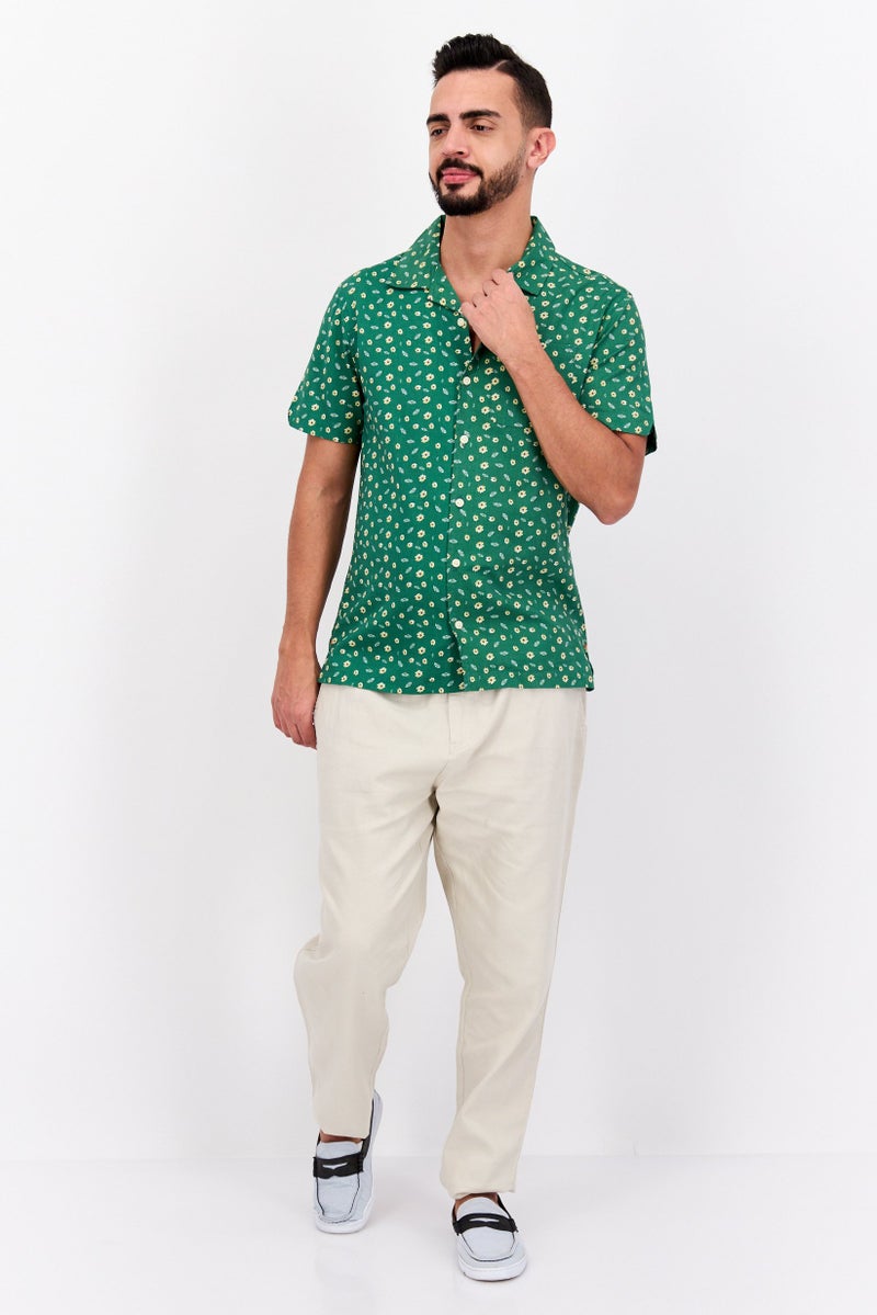 Jachs New York Men Regular Fit Allover Print Short Sleeves Casual Shirt, Green Combo - Image 2