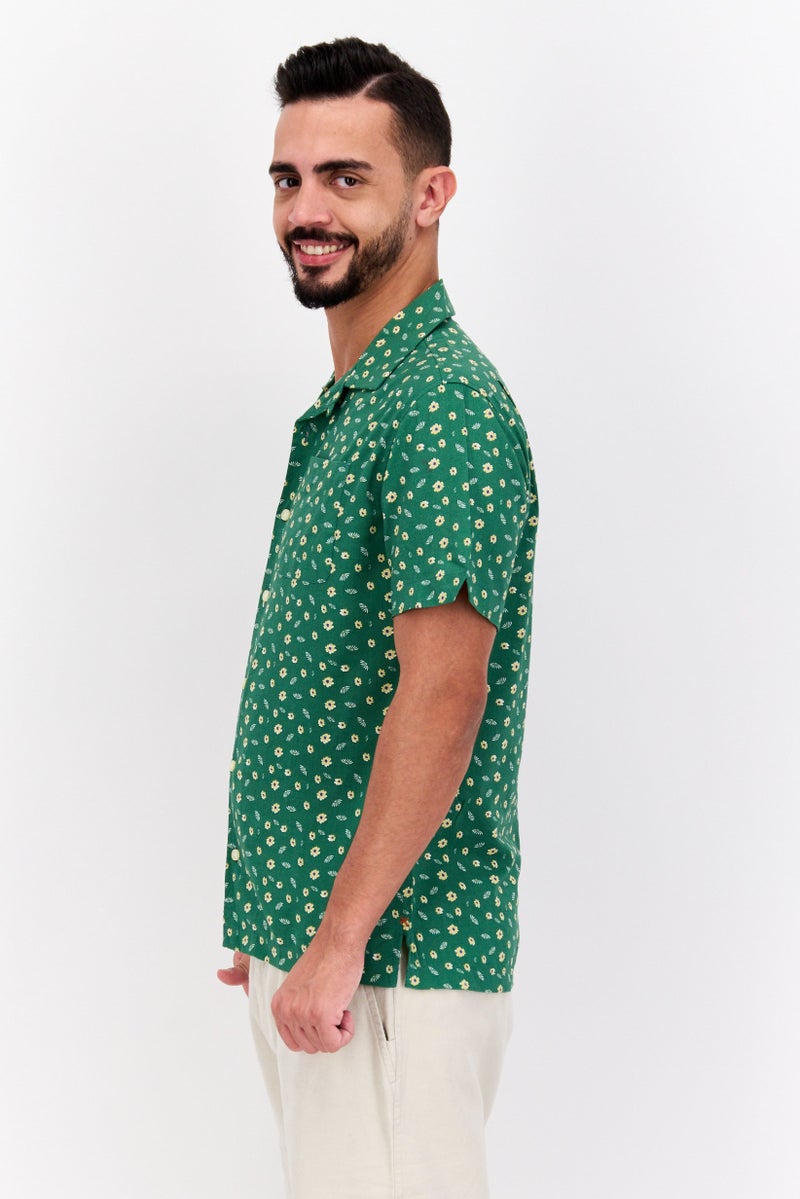 Jachs New York Men Regular Fit Allover Print Short Sleeves Casual Shirt, Green Combo - Image 4
