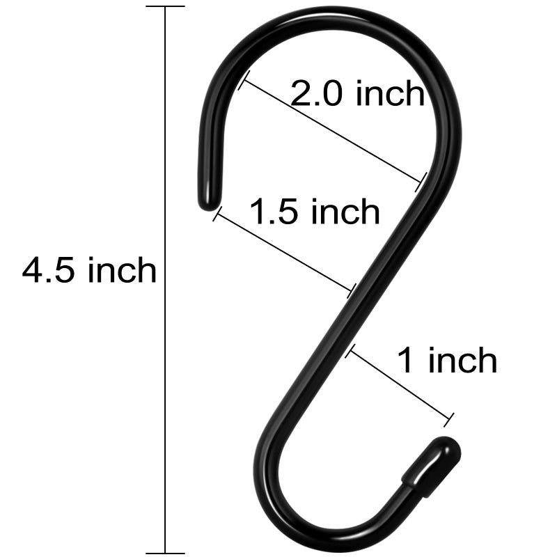 HiGift 12 Pack 4-1/2 Inch S Hooks, Large Vinyl Coated Closet Hooks Non Slip Heavy Duty for Hanging, Steel Metal Black Rubber Coated for Jeans Plants Clothes Pot Pan Cups Towel - Image 2