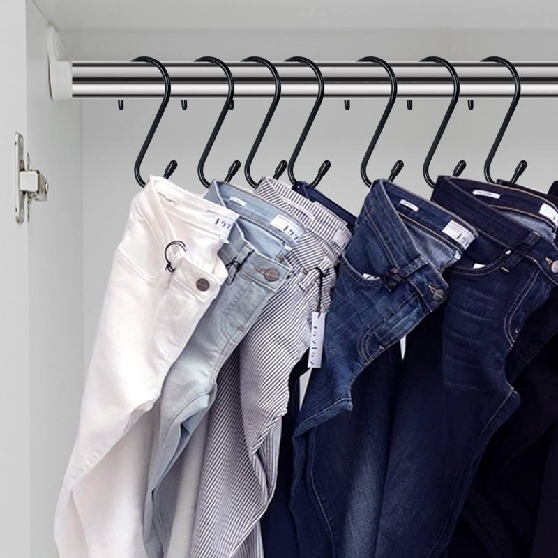 HiGift 12 Pack 4-1/2 Inch S Hooks, Large Vinyl Coated Closet Hooks Non Slip Heavy Duty for Hanging, Steel Metal Black Rubber Coated for Jeans Plants Clothes Pot Pan Cups Towel - Image 3