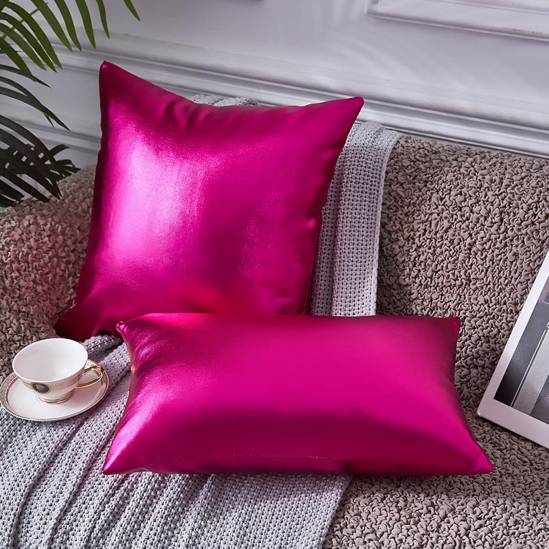 EUCIOR أغطية وسائد EUCIOR وردية نيون 20x20، أغطية وسائد زخرفية حديثة لامعة معدنية، وسائد ذهبية للأريكة والكنبة والحفلة، وسائد وردية، وسائد نيون، عبوة من قطعتين (وردي نيون) - Image 5