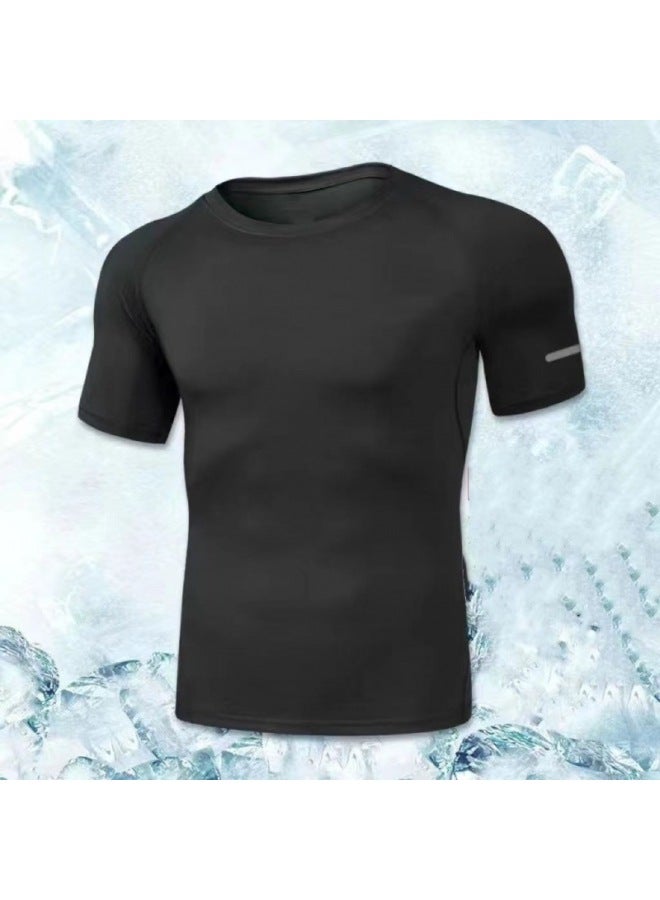 Generic Men's Swimwear Suit Surfing Sun-proof Hot Spring Bounty Swimming Trunks Casual Sports Anti-light Three-part Pants-Color:Black T-shirt-Size:L 55kg Inside - Image 1