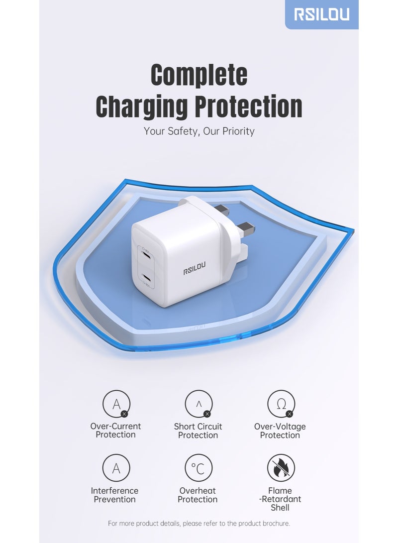 rsilou RSILOU - 40W Dual-Port Type-C fast charging mobile wall charger (Cable not included) - Image 3