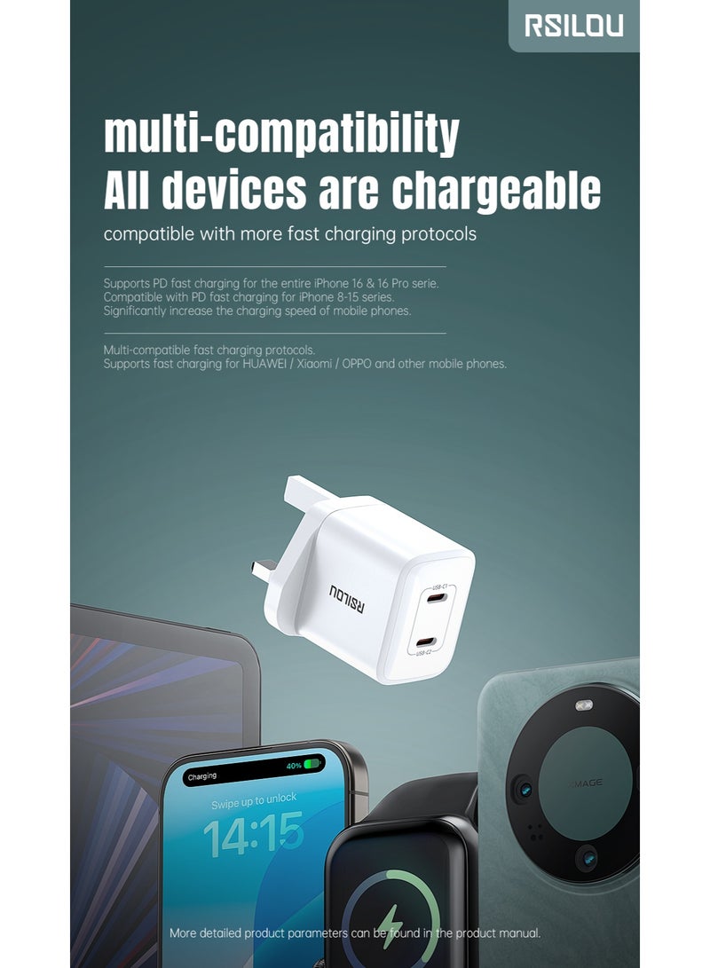 rsilou RSILOU - 40W Dual-Port Type-C fast charging mobile wall charger (Cable not included) - Image 1