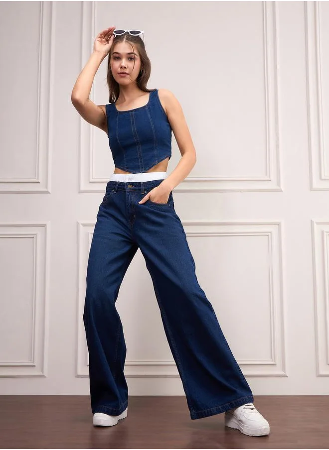 ساسافراس High Rise Double Waistband Straight Jeans