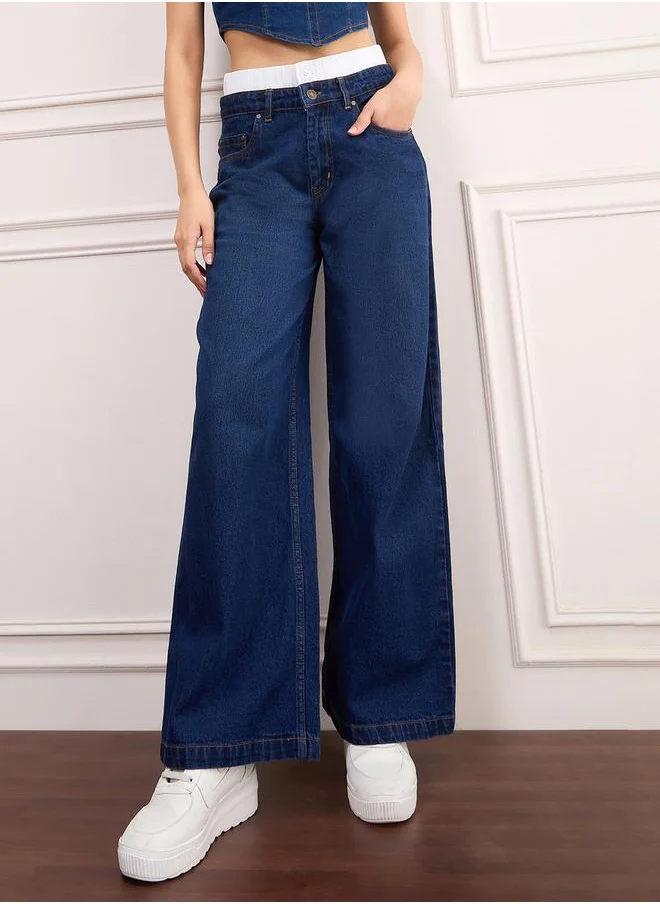 SASSAFRAS High Rise Double Waistband Straight Jeans