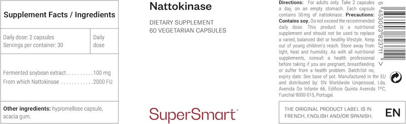 Supersmart Nattokinase High Content in Vitamin K2 Japanese Fibrinolytic Enzyme to Support a Healthy Cardiovascular System NonGMO Gluten Free 60 Vegetarian Capsules - Image 3