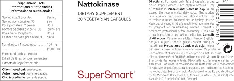 Supersmart Nattokinase High Content in Vitamin K2 Japanese Fibrinolytic Enzyme to Support a Healthy Cardiovascular System NonGMO Gluten Free 60 Vegetarian Capsules - Image 2