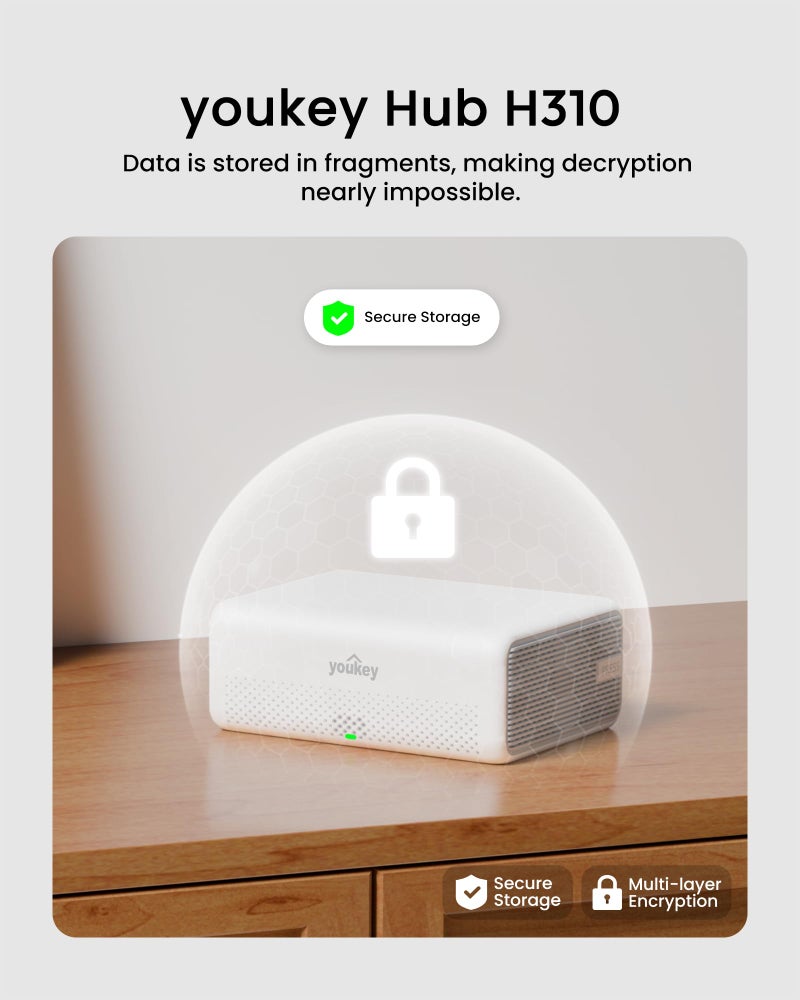 youkey Hub H310, No Monthly Fee, Surveillance Video Recording Hub with Advanced Encryption, AI Facial Recognition, Cross-Camera Tracking, 16GB Built-in Storage, 16TB Expandable, 2.4G WiFi/Ethernet - Image 2