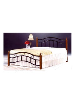 Uzman Home Wood And Steel Bed With Wooden Legs Cherry Brown- King Size 190x180 cm  - Image 4