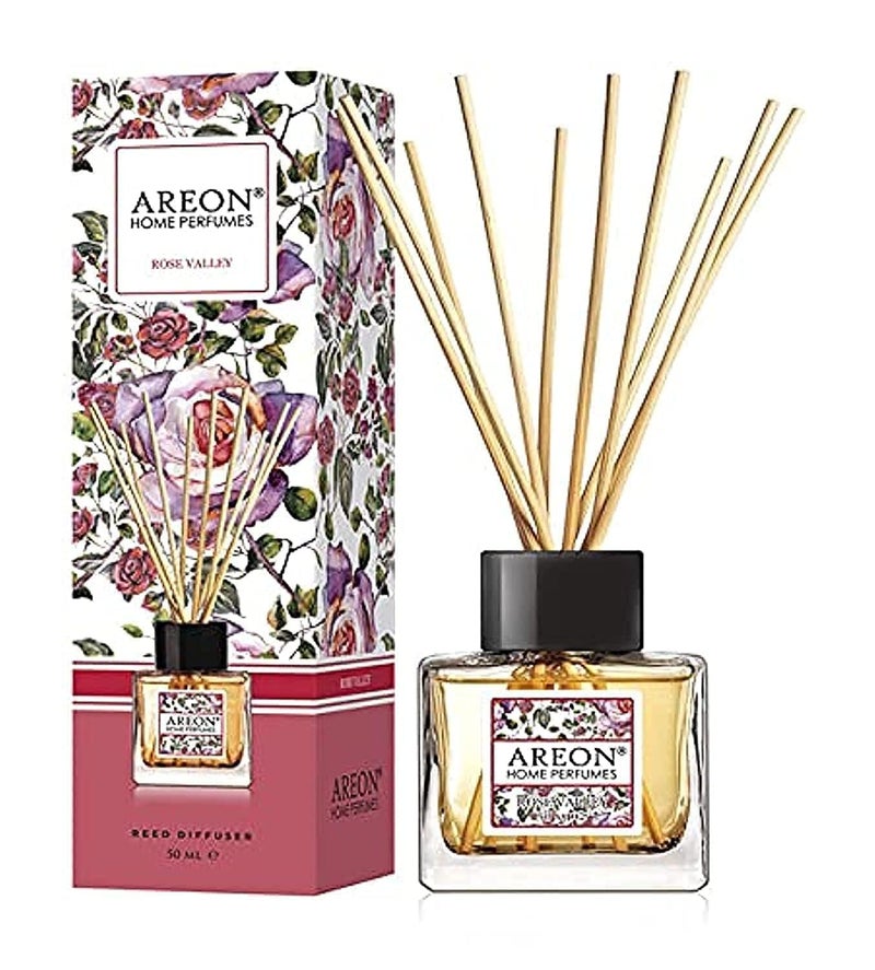 Areon Home Luxury Perfume Reed Diffuser  10 Rattan Reeds Rose Valley 50 ml