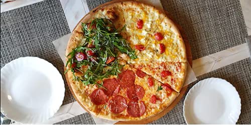 Lavnik Round Wooden Chopping Tray Pizza Serving pan Fruit Vegetables Cutting Slicing Board Wooden Chopper Plate Beautiful Table Decor Round Shape Wood Cheese Tray Reversible Cutting Boards for Kitchen - Image 5
