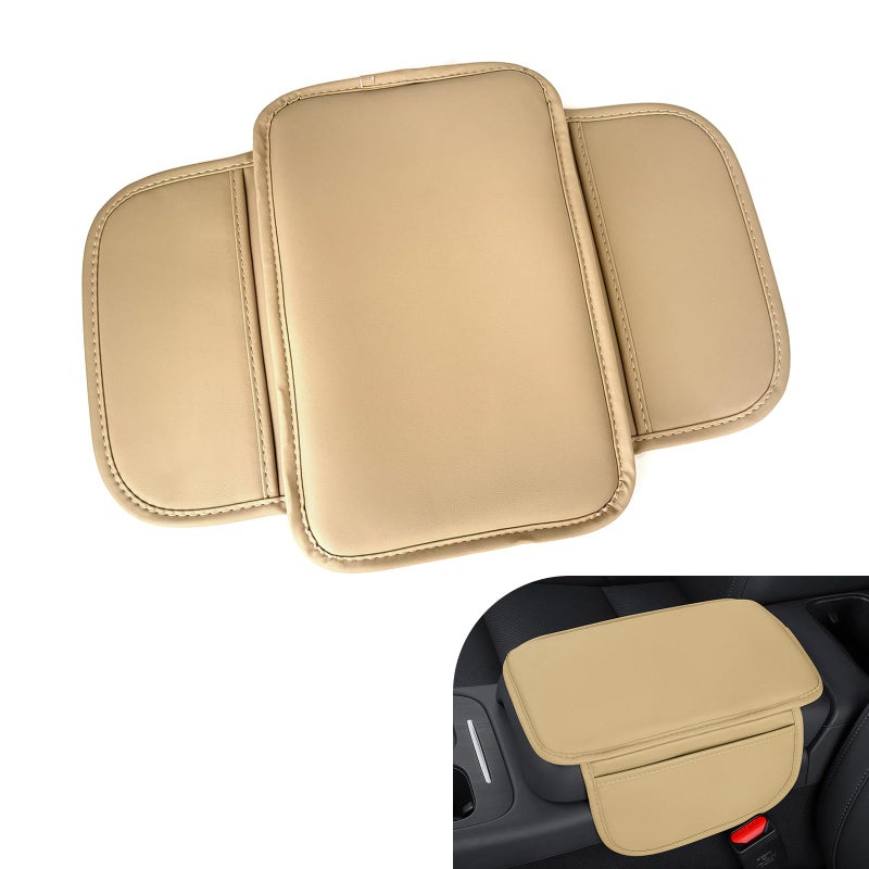Ferianl Car Center Console Cover Leather Armrest Cover Cushion with 2 Storage Bags Soft Centre Console Protector Covers Universal Car Interior Accessories for Most Vehicles SUV Beige - Image 3