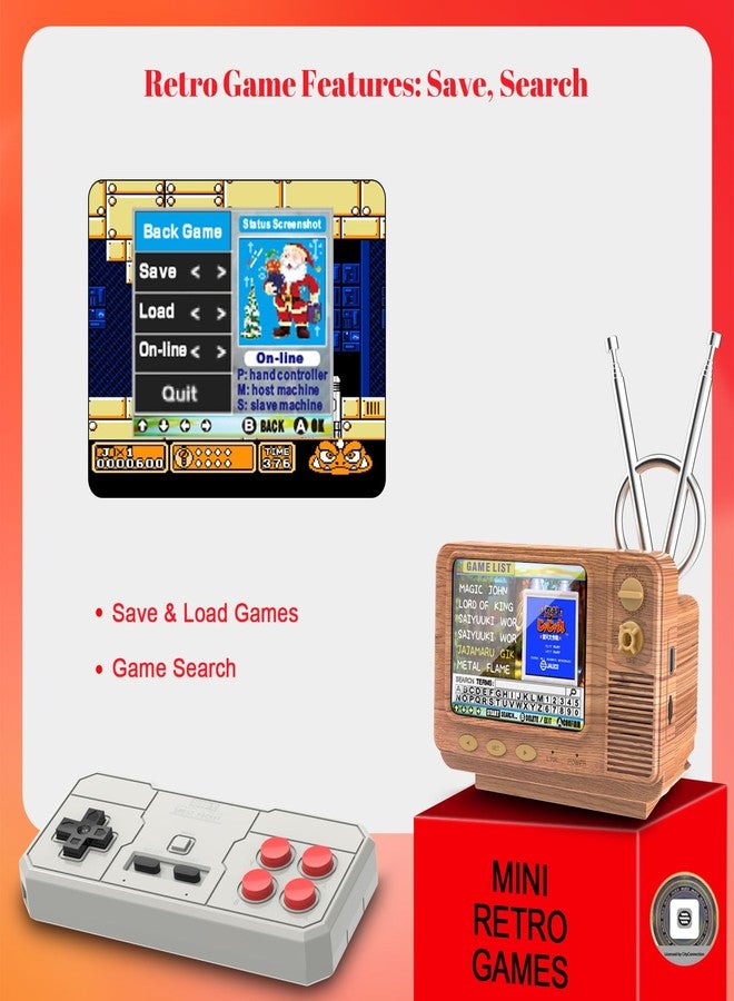 EASEGMER Retro Handheld Game Console - 168 Classic Games | 3.0" Screen | 2-Player Mode | AV Projection | Rechargeable & Portable Design, Ideal Educational Toy for Kids Ages 4-12 (Wood) - Image 3
