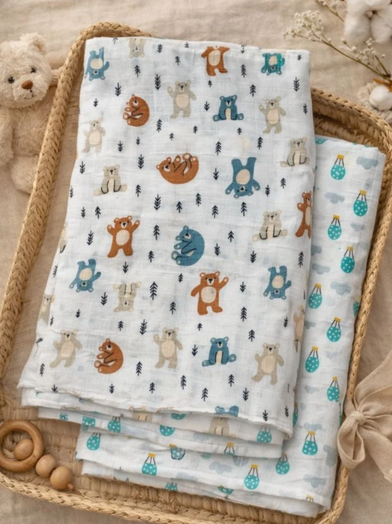 Nautinati Nautinati Baby Boys' Muslin 100% Cotton Pack of 2 All-over Print Woven Swaddles