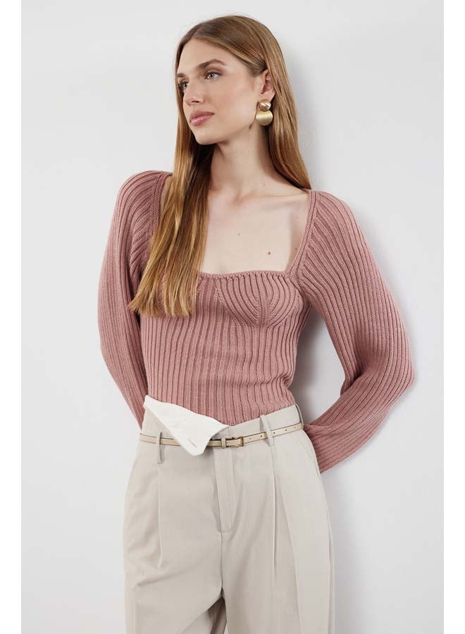 trendyol Pink Crop Heart Collar Knitwear Sweater TWOAW22KZ1760 - Image 1