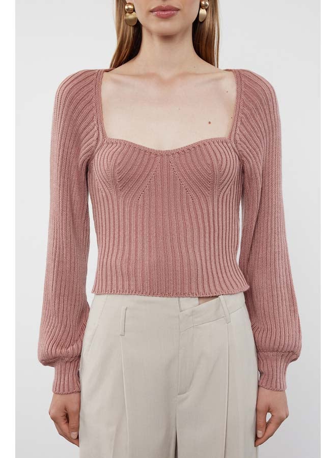 trendyol Pink Crop Heart Collar Knitwear Sweater TWOAW22KZ1760 - Image 3