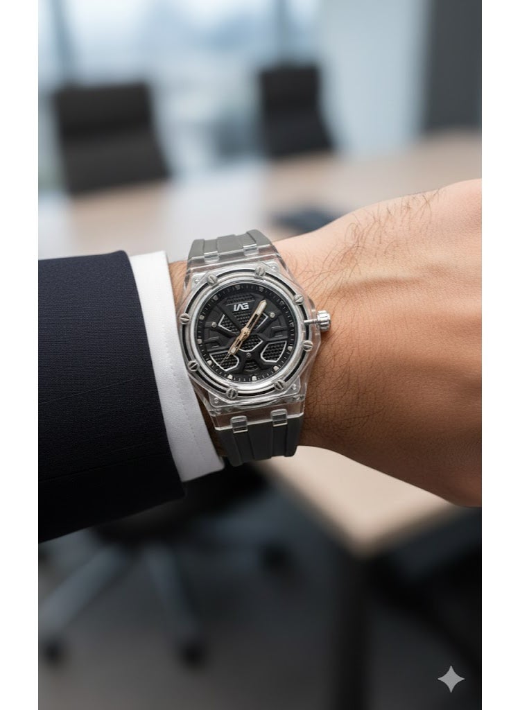 ام جي ساعة فيوجن سبورت كرونو بإطار شفاف وسوار من السيليكون الرمادي ومينا تقنية متعددة الطبقات - Image 2