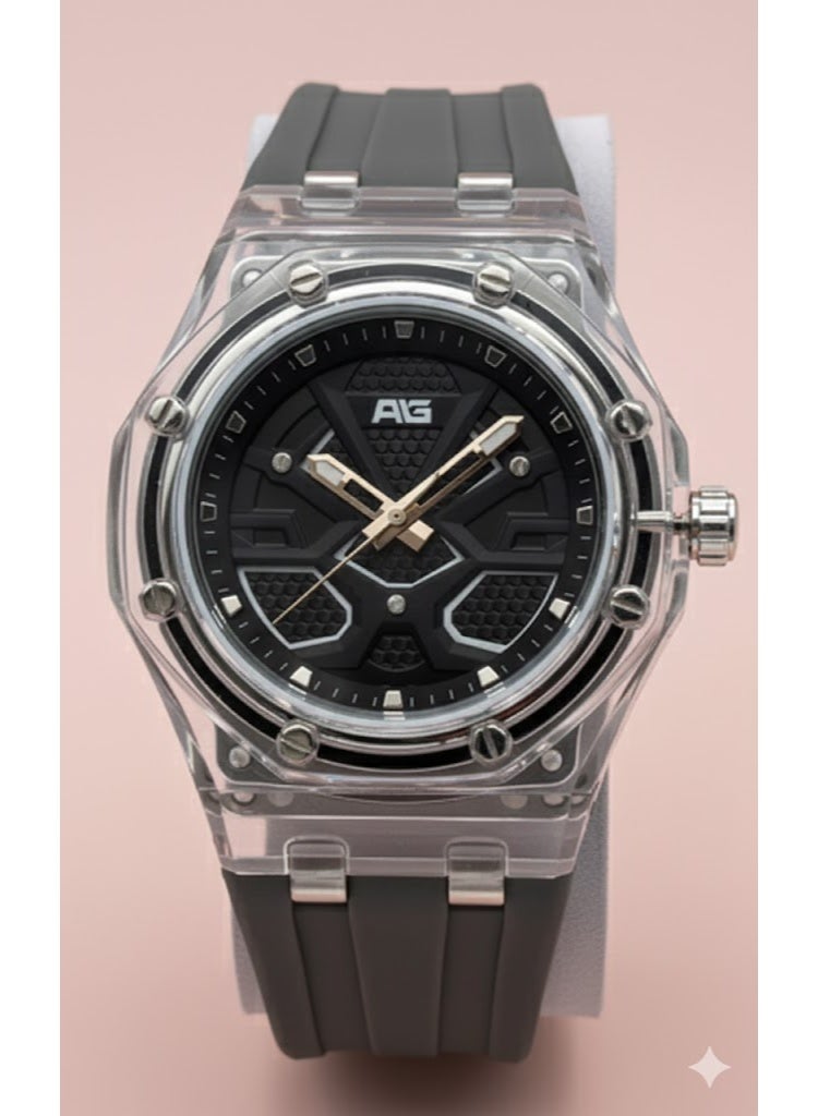 ام جي ساعة فيوجن سبورت كرونو بإطار شفاف وسوار من السيليكون الرمادي ومينا تقنية متعددة الطبقات - Image 1