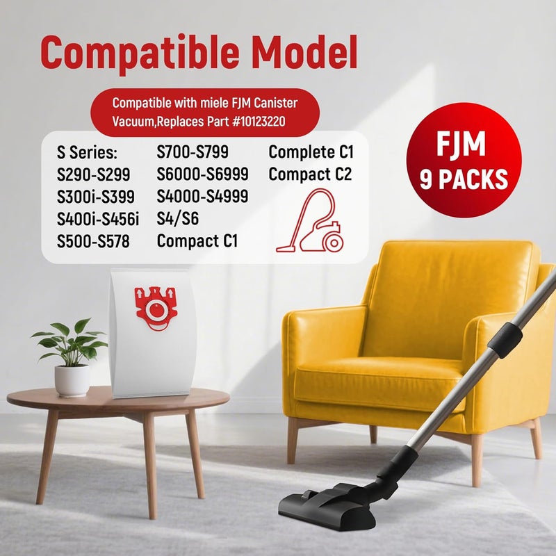 Improvedhand 3D Airclean Dust Bags Replacement for Miele FJM Vacuum Compact C2 Compact C1 Complete C1 S241 S290 S300i S500 S700 S4 S6 Series (Pack of 15) with 3 Motor Protection Filters 3 Air.Clean Filters - Image 2