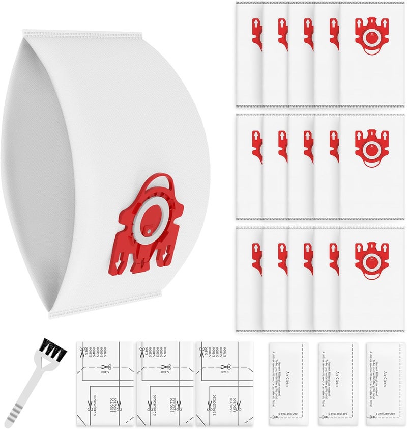 Improvedhand 3D Airclean Dust Bags Replacement for Miele FJM Vacuum Compact C2 Compact C1 Complete C1 S241 S290 S300i S500 S700 S4 S6 Series (Pack of 15) with 3 Motor Protection Filters 3 Air.Clean Filters - Image 1