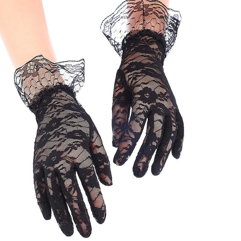 1 Set Veil Mesh Headband Short Lace Gloves Floral Lace Gloves Mesh Headdress for Woman Girl - Image 1
