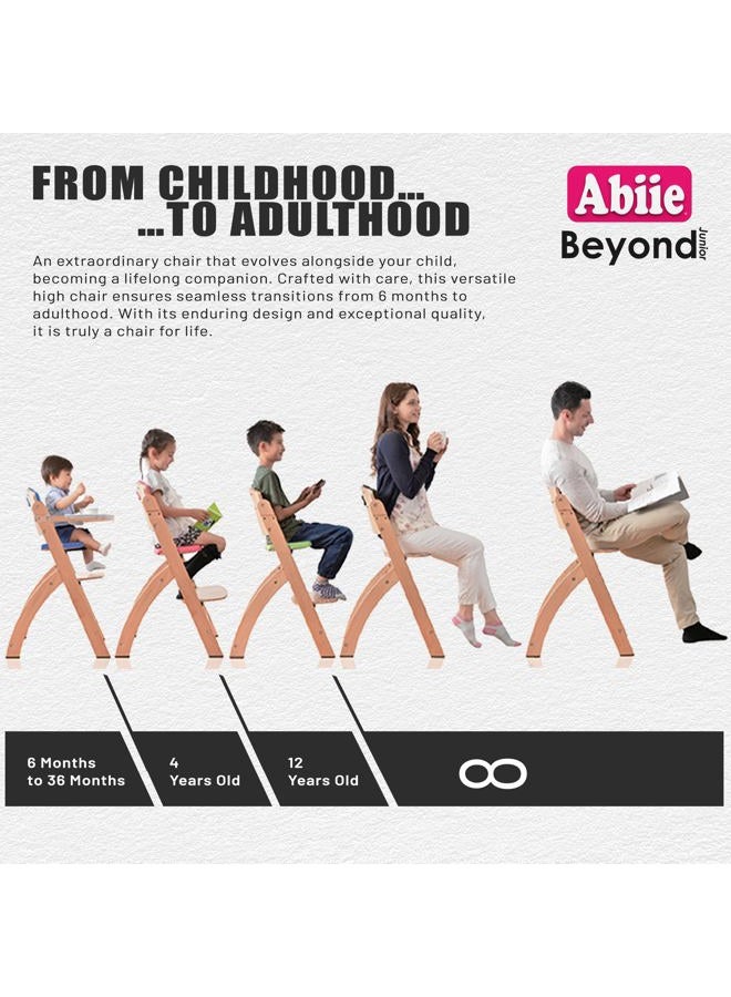 Abiie Beyond Junior Wooden High Chair for Babies and Toddlers - Convertible 3-in-1 Baby Highchair with Removable Tray - 6 Months to 250 Lb - Water Resistant - Misty Grey Wood/Black Pearl Cushion - Image 5