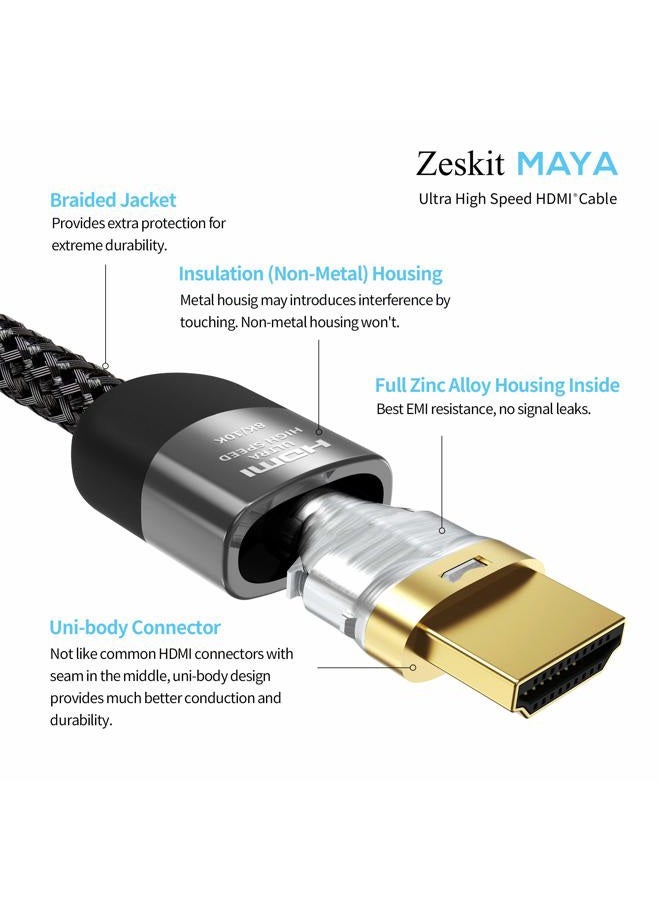 Zeskit Maya 2.1 8K HDMI Cable 3ft, 4K120Hz 48Gbps for eARC Soundbar Ethernet Gaming 144Hz, Certified Ultra High Speed HDR VRR HDCP 2.2 2.3 Compatible with Dolby Vision Atmos Apple TV Xbox Series X PS5 - Image 4