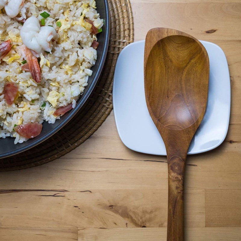 FAAY 13.5” Left-Handed Corner Wooden Spoon – Angled Teak Cooking Utensil for Left-Hand Use, Ergonomic Scraper & Stirring Spoon, Handcrafted Thai Teak, Safe for Nonstick Cookware - Image 4