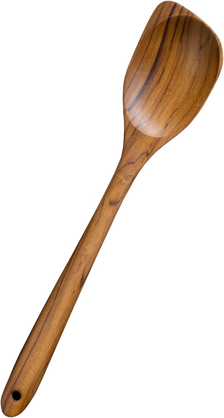 FAAY 13.5” Left-Handed Corner Wooden Spoon – Angled Teak Cooking Utensil for Left-Hand Use, Ergonomic Scraper & Stirring Spoon, Handcrafted Thai Teak, Safe for Nonstick Cookware - Image 1