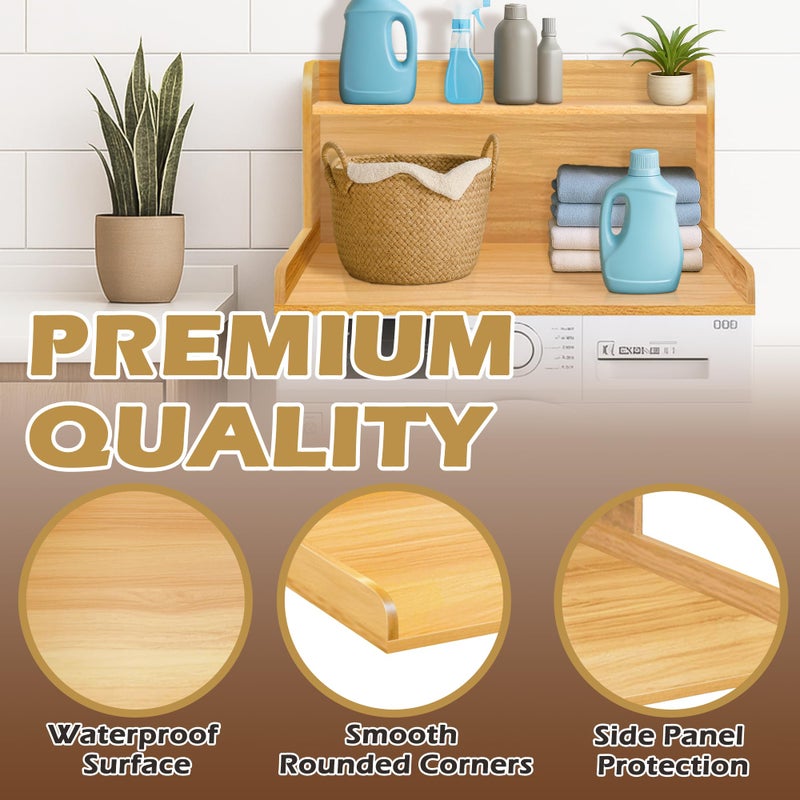 Royxen Washer Dryer Countertop with Shelf,2-Tier Laundry Countertop for Single Washer and Dryer,Soild Wood Core Washer Dryer Topper for Laundry Room Organization (Oak) - Image 4