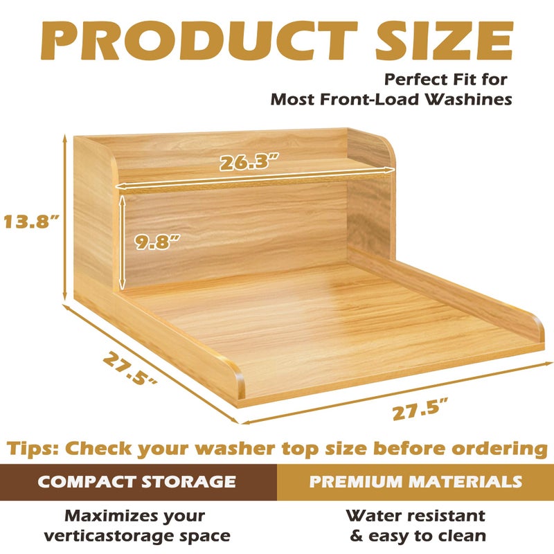 Royxen Washer Dryer Countertop with Shelf,2-Tier Laundry Countertop for Single Washer and Dryer,Soild Wood Core Washer Dryer Topper for Laundry Room Organization (Oak) - Image 3