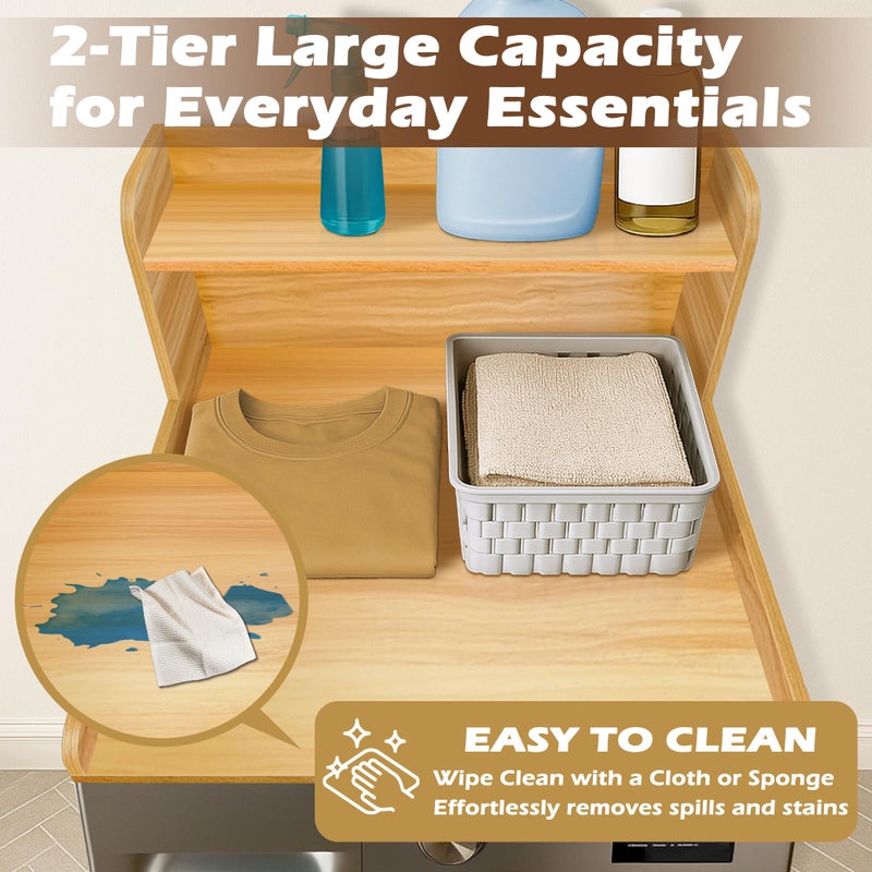 Royxen Washer Dryer Countertop with Shelf,2-Tier Laundry Countertop for Single Washer and Dryer,Soild Wood Core Washer Dryer Topper for Laundry Room Organization (Oak) - Image 5