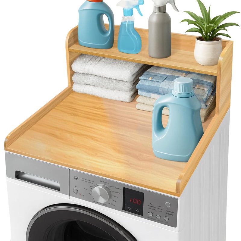 Royxen Washer Dryer Countertop with Shelf,2-Tier Laundry Countertop for Single Washer and Dryer,Soild Wood Core Washer Dryer Topper for Laundry Room Organization (Oak) - Image 1