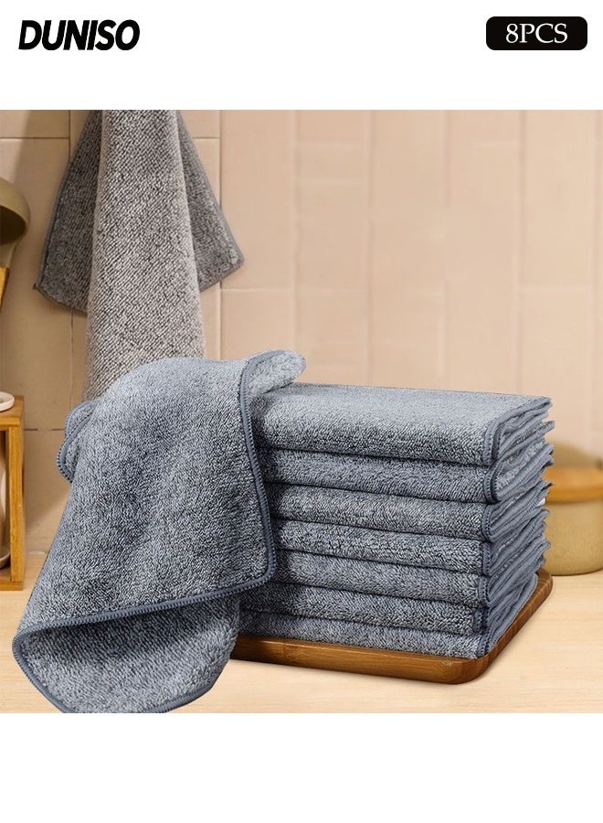 DUNISO 8 Pcs Microfiber Cleaning Cloth,Kitchen Bamboo Charcoal Fibre Towel,Thick and Fast Drying Cleaning Rags,Grease Separating,Easy-Rinse Antibacterial,for Washing Dishes, Glass & Tables,25*25cm - Image 1