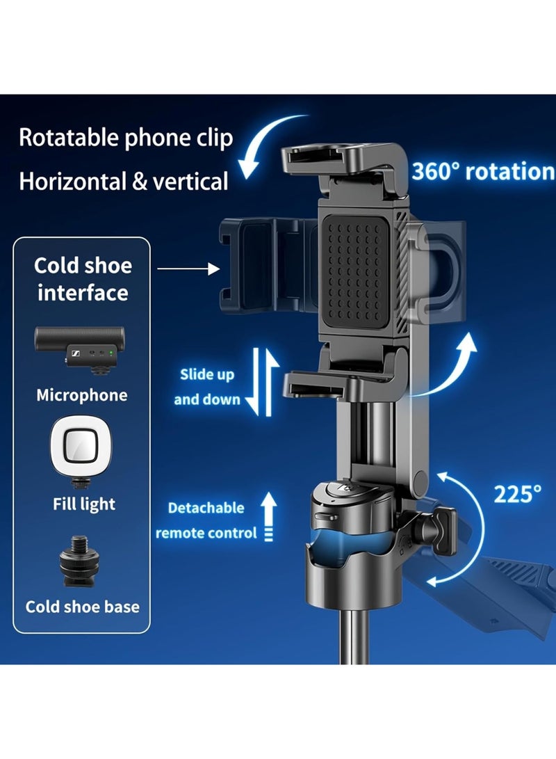 حامل ثلاثي القوائم لعصا السيلفي مع فلاش مزدوج، حامل هاتف يدور 360 درجة، جهاز تحكم عن بعد بتقنية البلوتوث، حامل ثلاثي القوائم من الفولاذ المقاوم للصدأ بحجم الجيب لتيك توك، والتدوين بالفيديو، والبث المباشر وتسجيل الفيديو - Image 2