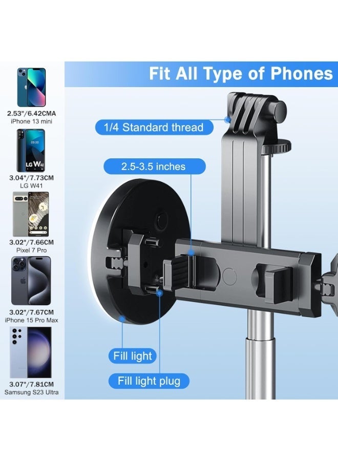 حامل ثلاثي القوائم لعصا السيلفي مع فلاش مزدوج، حامل هاتف يدور 360 درجة، جهاز تحكم عن بعد بتقنية البلوتوث، حامل ثلاثي القوائم من الفولاذ المقاوم للصدأ بحجم الجيب لتيك توك، والتدوين بالفيديو، والبث المباشر وتسجيل الفيديو - Image 2