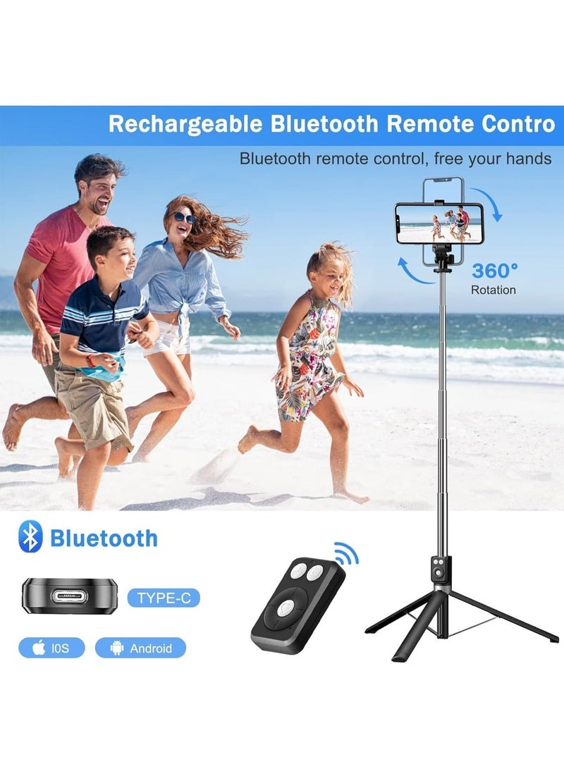 حامل ثلاثي القوائم لعصا السيلفي مع فلاش مزدوج، حامل هاتف يدور 360 درجة، جهاز تحكم عن بعد بتقنية البلوتوث، حامل ثلاثي القوائم من الفولاذ المقاوم للصدأ بحجم الجيب لتيك توك، والتدوين بالفيديو، والبث المباشر وتسجيل الفيديو - Image 4