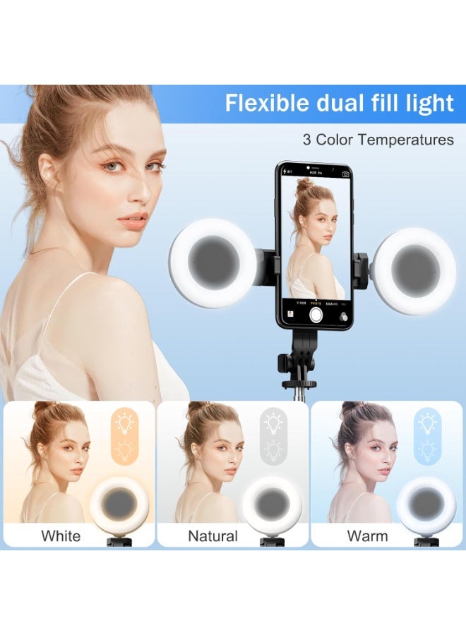 حامل ثلاثي القوائم لعصا السيلفي مع فلاش مزدوج، حامل هاتف يدور 360 درجة، جهاز تحكم عن بعد بتقنية البلوتوث، حامل ثلاثي القوائم من الفولاذ المقاوم للصدأ بحجم الجيب لتيك توك، والتدوين بالفيديو، والبث المباشر وتسجيل الفيديو - Image 5