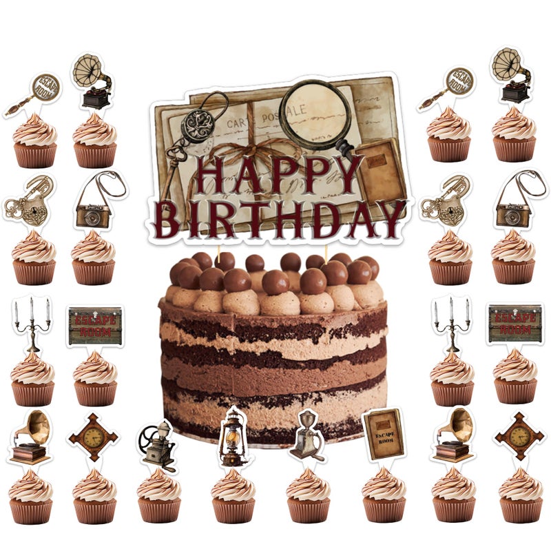 LHDUOFA 25 Pcs Escape Room Cake Topper Cupcake Toppers Escape Room Cake Decorations for Escape Room Birthday Party Decorations Mystery Escape Room Party Supplies - Image 2