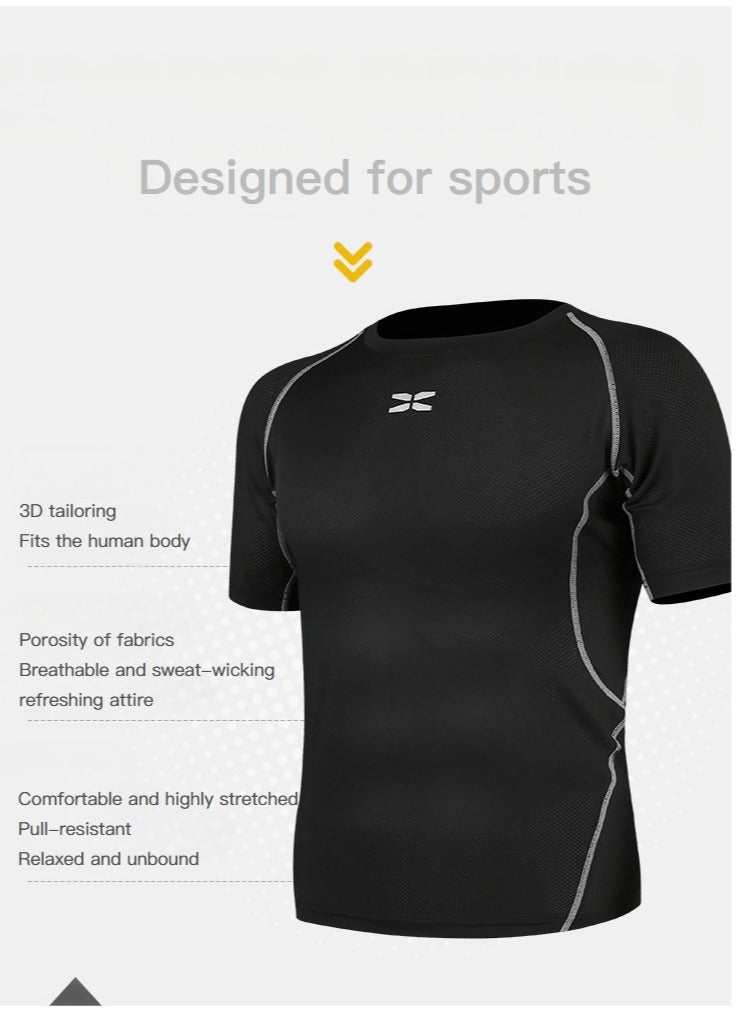 عام ملابس رياضية أسود ضيقة من أربع قطع للرجال لباس رياضي ربيع وصيف جوارب رياضية معدات الجري لتدريب كرة السلة مجموعة تمارين - Image 3