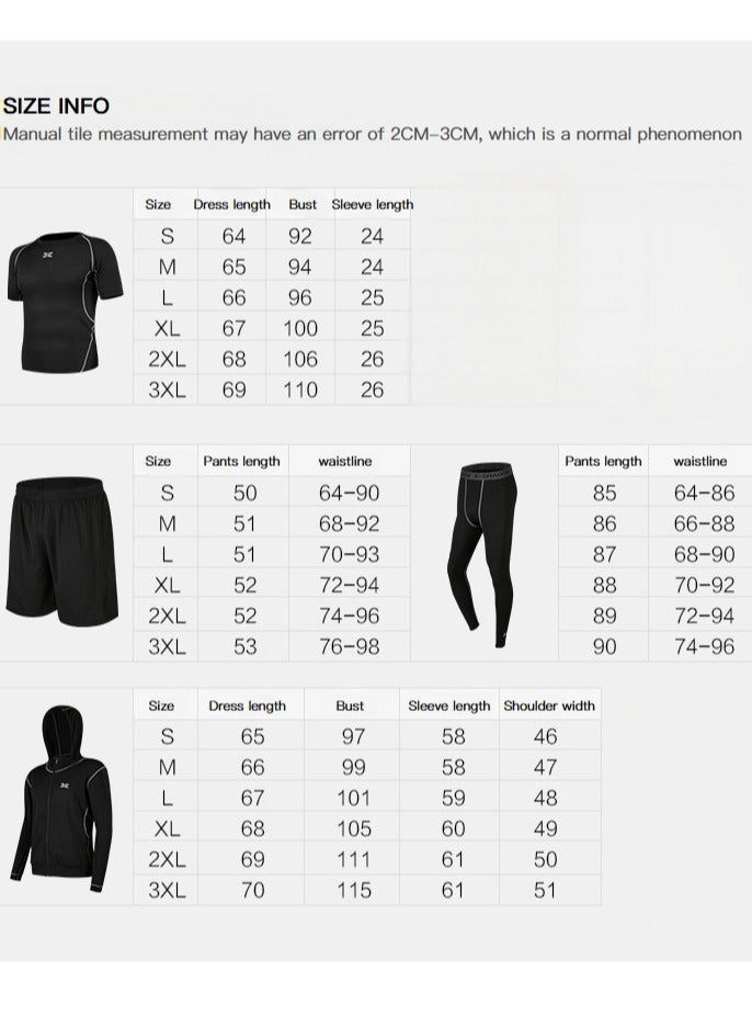عام ملابس رياضية أسود ضيقة من أربع قطع للرجال لباس رياضي ربيع وصيف جوارب رياضية معدات الجري لتدريب كرة السلة مجموعة تمارين - Image 4